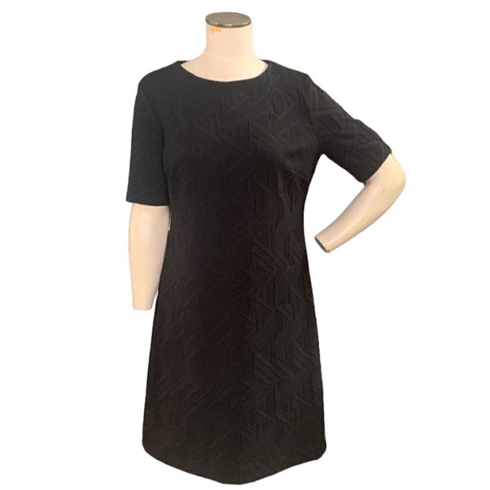 Tommy Hilfiger Textured Knit Short Sleeve Dress Sz 12 Black 134B
